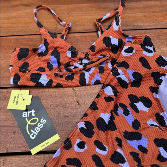 Art Class Orange and Black One Piece Swimsuit Leopard Print Size 8. NWT - Picture 7 of 8